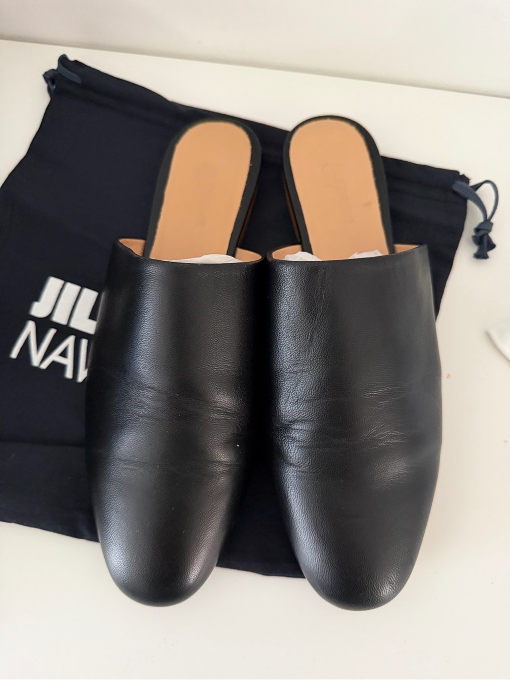 Jil Sander navy Black Leather Slip-On Women’s Mule - Picture 7 of 11